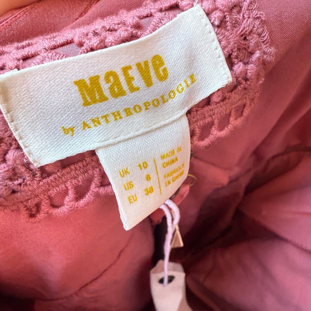 NEW – Maeve Anthropologie Strapless Tiered Tulle Mini Dress Pink Beaded Size 6 - Picture 6 of 7